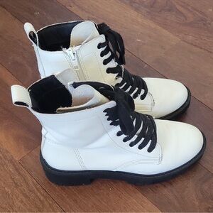 Madden Girl White combat boots with black sole and laces